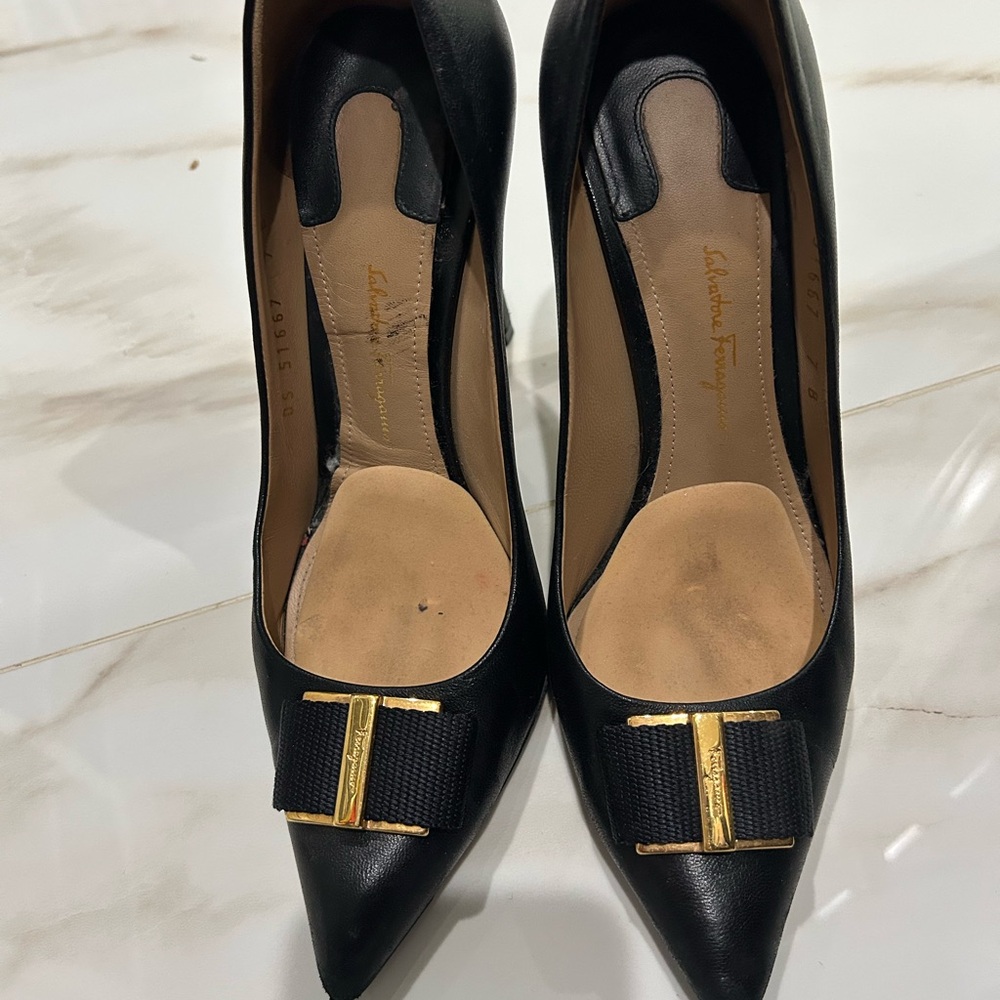 Salvatore Ferragamo Black Heels with Gold Accent